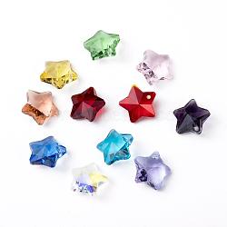 Transparent Glass Pendants, Faceted, Star Charms, Mixed Color, 13x13.5x7mm, Hole: 1mm(X-GLAA-P037-04-M)