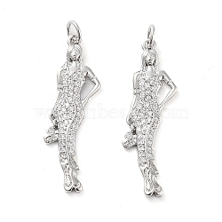 Rack Plating Brass Micro Pave Clear Cubic Zirconia Pendants, with Jump Ring, Long-Lasting Plated, Cadmium Free & Lead Free, Woman, Platinum, 33x12x2.5mm, Hole: 3mm(KK-M280-03P)