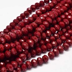 Faceted Rondelle Glass Beads Strands, Dark Red, 8x6mm, Hole: 1mm, about 70pcs/strand, 15.5 inch(X-GLAA-I033-8mm-11)
