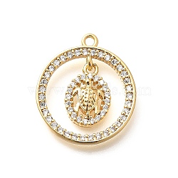 Brass Micro Pave Cubic Zirconia Pendants, Real 18K Gold Plated, Ring Charms, Tortoise, 21x18x3mm, Hole: 1.5mm(KK-G519-05G-04)