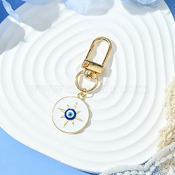 Flat Round with Evil Eye Alloy Enamel Pendant Decorations, with Alloy Swivel Clasps, White, 58mm, Pendant: 24mm(HJEW-YW00017-07)