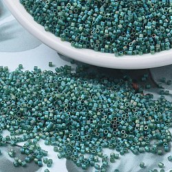MIYUKI Delica Beads Small, Cylinder, Japanese Seed Beads, 15/0, (DBS0859) Matte Transparent Dark Emerald AB, 1.1x1.3mm, Hole: 0.7mm, about 175000pcs/bag, 50g/bag(SEED-X0054-DBS0859)
