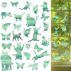 7PCS 2 Styles PVC Stickers Dazzling Color Window Stickers 3D Laser Cat Butterfly Static Glass Window Stickers, Colorful, 277x164mm(JX832A)