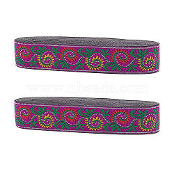 Ethnic Style Polyester Ribbons, Jacquard Ribbon, Floral Pattern, Magenta, 1 inch(25mm), about 7.66 Yards(7m)/pc(OCOR-WH0079-66B)