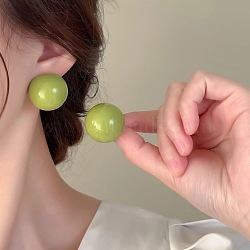 Alloy Resin Stud Earrings, Half Round, Yellow Green, 21mm(FS-WGD88C2-07)