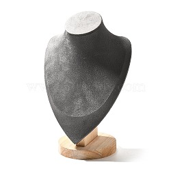 Necklace Bust Display Stand, with Wood Base, Microfiber Cloth and Card Paper, Gray, 15.8x25cm(NDIS-I002-01B)