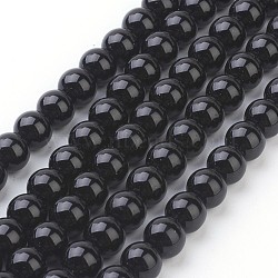 Synthetic Black Stone Beads Strands, Round, 4mm, Hole: 0.8mm, 15~16 inch(X-GSR4mmC044)
