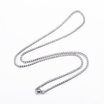 Tarnish Resistant 304 Stainless Steel Curb Chain Necklaces, with Lobster Claw Clasps, Stainless Steel Color, 19.7 inch(50cm), 2mm