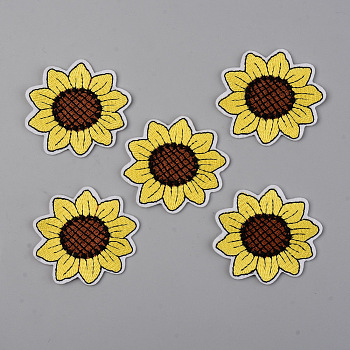 Computerized Embroidery Cloth Iron on/Sew on Patches, Appliques, Costume Accessories, Sunflower, Yellow, 46x52x1.5mm