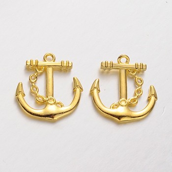 Tibetan Style Alloy Anchor Pendants, Lead Free and Cadmium Free, Golden, 24x23x3mm, Hole: 2mm