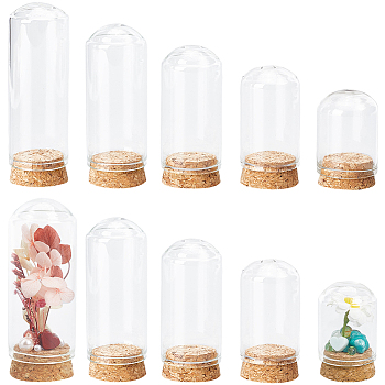 15Pcs 5 Styles Clear Glass Dome Cover, Decorative Display Case, Cloche Bell Jar Terrarium with Cork Base, Clear, 2.95~3x4.7~8.8cm, Inner Diameter: 2.45~2.5cm, Capacity: 18ml(0.61fl. oz)~40ml(1.35fl. oz), 3pcs/style