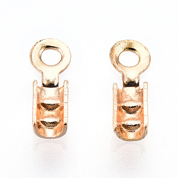 Brass Folding Crimp Ends, Fold Over Crimp Cord Ends , Nickel Free, Real 18K Gold Plated, 7.5x2x1.5mm, Hole: 1mm