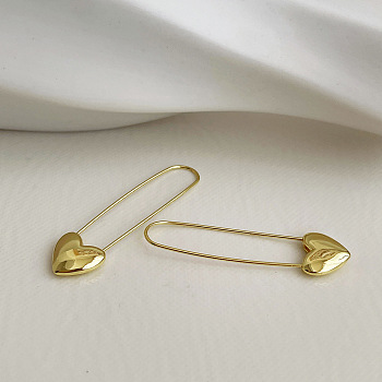 Brass Hoop Earrings, Heart, Golden, 45x10mm