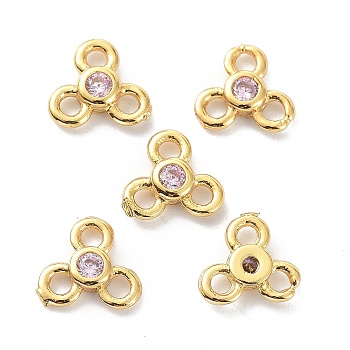 Brass Chandelier Components Links, with Cubic Zirconia, Long-Lasting Plated, Real 18K Gold Plated, Flower, Lead Free & Cadmium Free, Lavender Blush, 6.5x7x2mm, Hole: 1.4mm