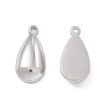 304 Stainless Steel Pendants, Teardrop Charm, Stainless Steel Color, 17x8.5x3.5mm, Hole: 1.2mm