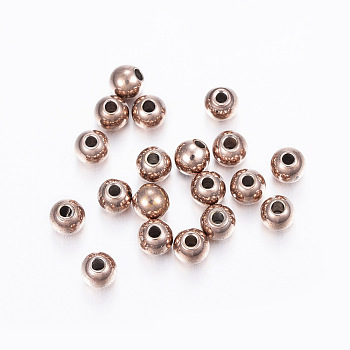 304 Stainless Steel Spacer Beads, Round, Rose Gold, 4x3.5mm, Hole: 1.2mm