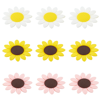 9Pcs 3 Colors Food Grade Eco-Friendly Silicone Beads, Sunflower, Mixed Color, 39.5~40x9.5mm, Hole: 2mm, 3pcs/color