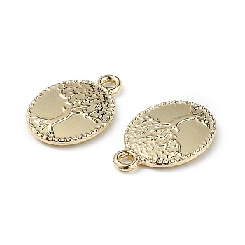 Alloy Pendants, Oval with Tree of Life Charm, Golden, 18.5x12x2mm, Hole: 2mm