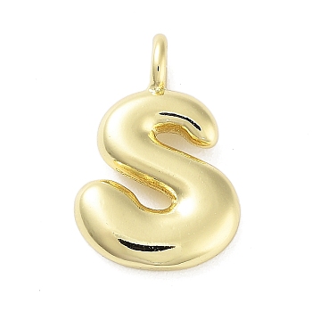 Rack Plating Brass Pendants, Cadmium Free & Lead Free, Long-Lasting Plated, Real 18K Gold Plated, Letter S, 18.5x12.5x4.5mm, hole: 2.5mm