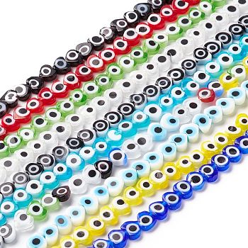 Handmade Evil Eye Lampwork Beads Strands, Heart, Mixed Color, 5x6x2mm, Hole: 1mm, about 63~67pcs/strand, 12.60~12.99 inch(32~33cm)