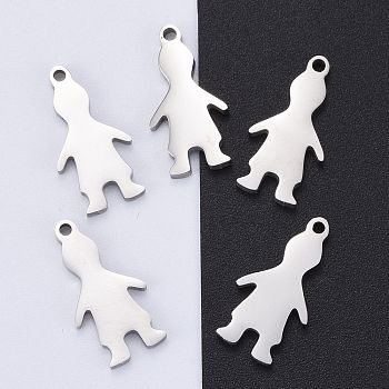 304 Stainless Steel Pendants, Manual Polishing, Stamping Blank Tag, Boy, Stainless Steel Color, 17x9x1.8mm, Hole: 1.2mm