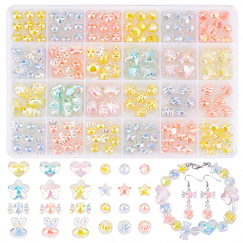 Elite Transparent Acrylic Beads, Bead in Bead, AB Color, Faceted, Round, Mixed Color, 9~15.5x9.5~17x7~11.5mm, Hole: 2~3mm