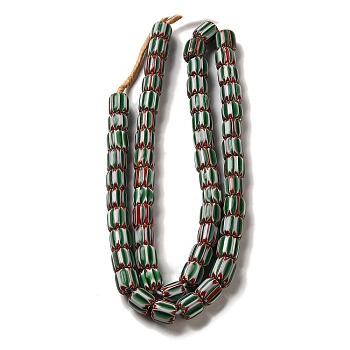 Handmade Nepalese Lampwork Beads, Chevron Beads, Column, Dark Sea Green, 10~13x11~13mm, Hole: 2mm, about 54~56pcs/strand, 13.39~14.17''(34~36cm)