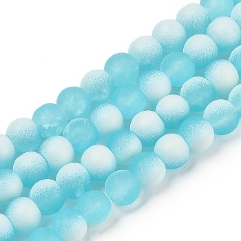 Frosted Crackle Glass Beads Strands, Rondelle, Pale Turquoise, 8x7mm, Hole: 1.6mm, about 106pcs/strand, 30.31''(77cm)