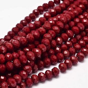 Faceted Rondelle Glass Beads Strands, Dark Red, 8x6mm, Hole: 1mm, about 70pcs/strand, 15.5 inch