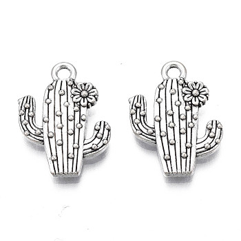 Tibetan Style Alloy Pendants, Cadmium Free & Lead Free, Cactus, Antique Silver, 20x15x2.5mm, Hole: 1.8mm, about 640pcs/1000g