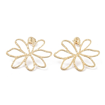 304 Stainless Steel Stud Earrings, Hollow Flower, Real 14K Gold Plated, 29.6x37.5mm