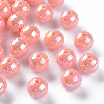 Opaque Acrylic Beads, AB Color Plated, Round, Light Salmon, 16x15mm, Hole: 2.8mm, about 220pcs/500g