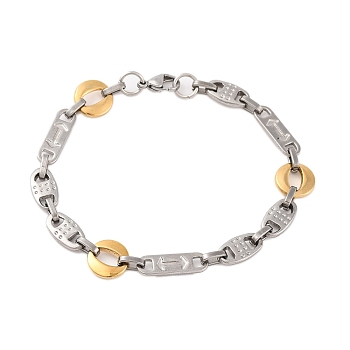 304 Stainless Steel Arrow Oval Link Chain Bracelets, with 201 Stainless Steeel Findings, Golden & Stainless Steel Color, 8-5/8 inch(22cm)