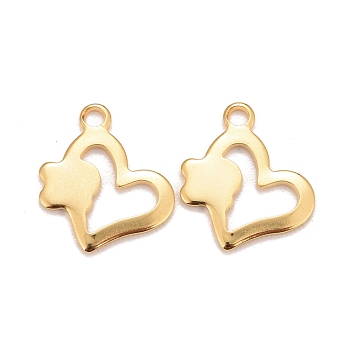 201 Stainless Steel Charms, Hollow, Heart, Real 24k Gold Plated, 8.5x10.5x0.9mm, Hole: 1.4mm