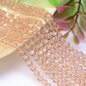 Imitation Austrian Crystal Bead Strands, Grade AAA, Faceted Round, PeachPuff, 4mm, Hole: 0.7~0.9mm, about 100pcs/strand, 15.7 inch