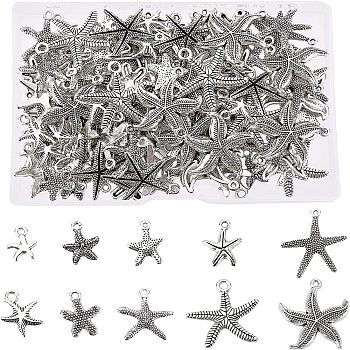 Tibetan Style Alloy Starfish/Sea Stars Shape Pendants, Cadmium Free & Lead Free, Antique Silver, Pendants: 140pcs/box