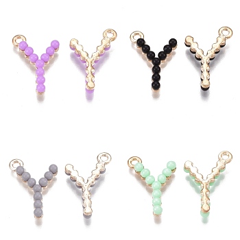 Acrylic Pendants, with Alloy Findings, Letter, Light Gold, Mixed Color, Letter.Y, 17.5~19x7.5~14x3.5~4mm, Hole: 1.4~1.8mm