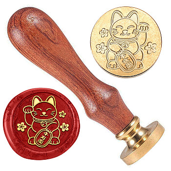 Wax Seal Stamp Set, Brass Sealing Wax Stamp Head, with Wood Handle, for Envelopes Invitations, Gift Card, Cat Shape, 83x22mm, Stamps: 25x14.5mm