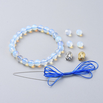 Stretch Bracelets, with Opalite Beads, Buddha Head Alloy Beads and Elastic Fibre Wire, 2 inch(5cm)