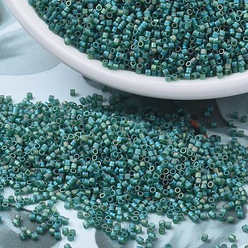 MIYUKI Delica Beads Small, Cylinder, Japanese Seed Beads, 15/0, (DBS0859) Matte Transparent Dark Emerald AB, 1.1x1.3mm, Hole: 0.7mm, about 175000pcs/bag, 50g/bag