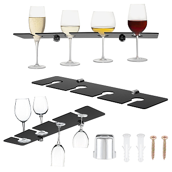 4-Hole Acrylic Wall-Mounted Glass Holder Display Racks, Whiskey Spirits Wine Glass Holder, with Iron Screws, Black, 28x10x0.3cm