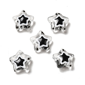 Handmade Lampwork Beads, Star, Black, 12~13x12~13x6~6.5mm, Hole: 0.9~1.2mm