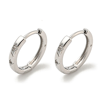 Brass Pave Clear Cubic Zirconia Hoop Earrings, Real Platinum Plated, 12mm