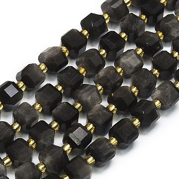 Natural Sliver Obsidian Beads Strands, Faceted, Cube, 6.5~7.5x6.5~7.5x6.5~7.5mm, Hole: 1.2mm, about 43~44pcs/strand, 15.35''~15.55''(39~39.5cm)