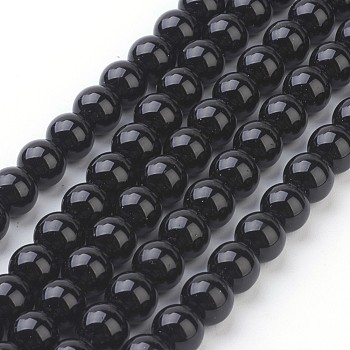 Synthetic Black Stone Beads Strands, Round, 4mm, Hole: 0.8mm, 15~16 inch