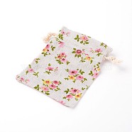 Polycotton Blank DIY Craft Drawstring Bag, for Valentine Birthday Wedding Party Candy Wrapping, Flower Pattern, 14x10cm(ABAG-TAC0002-01A)