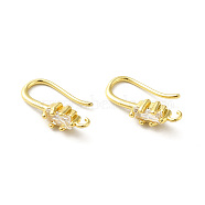 Brass Micro Pave Clear Cubic Zirconia Earring Hooks, Ear Wire, with Loops, Rectangle, Real 18K Gold Plated, 18mm, Hole: 1.2mm, Pin: 1.2mm, 17 Gauge(ZIRC-R112-05G)
