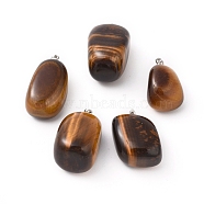 Natural Tiger Eye Pendants, with Platinum Tone Brass Findings, Nuggets, 23~30x13~22x12~20mm, Hole: 5x3mm(G-k302-B19)