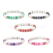 5Pcs 5 Color Natural Weathered Agate(Dyed) & Howlite Round Beaded Stretch Bracelets Set, Gemstone Jewelry for Women, Mixed Color, Inner Diameter: 2-1/4 inch(5.6cm), 1Pc/color(BJEW-JB08087)
