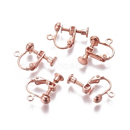Rack Plated Brass Screw Clip-on Earring Findings, Spiral Ear Clip, Rose Gold, 13x17x4.5mm, Hole: 1.6mm(KK-P169-04RG)